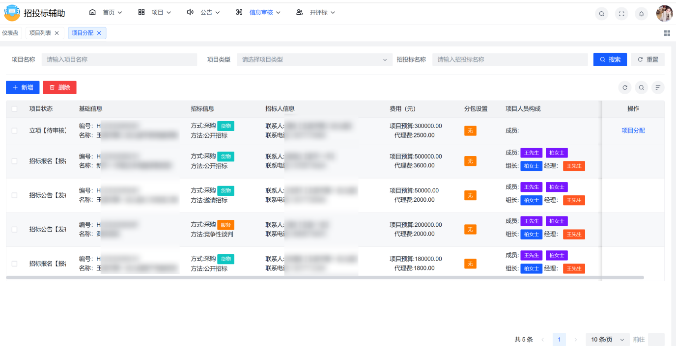 1--项目分配列表