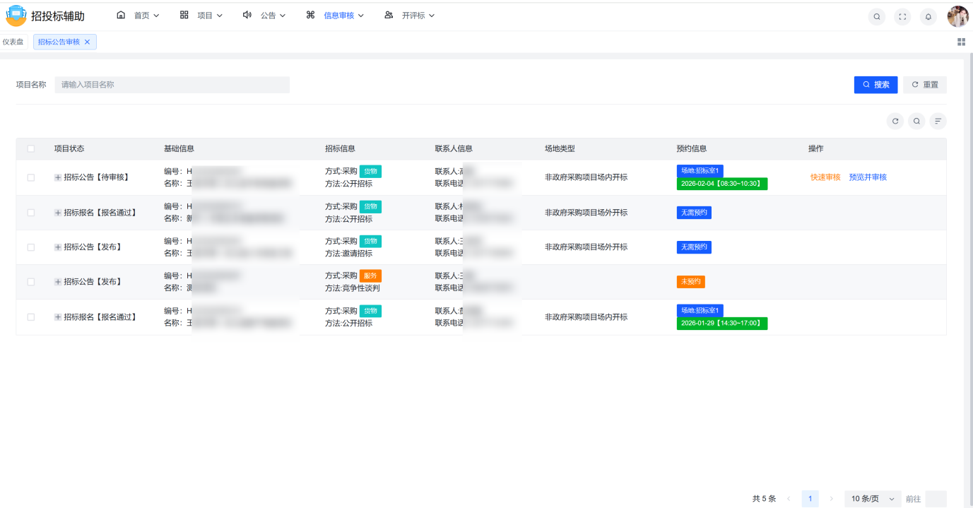 1--招标 公告审核列表